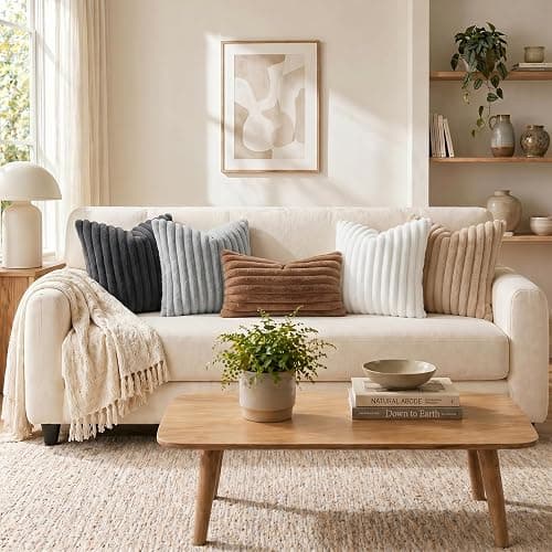 Pallene Faux Fur Plush Lumbar Throw Pillow Covers 12x20 Set of 2, Luxury Soft Fluffy Striped Decorative Pillow Covers for Sofa, Couch, Living Room, Grey thumbnail 7