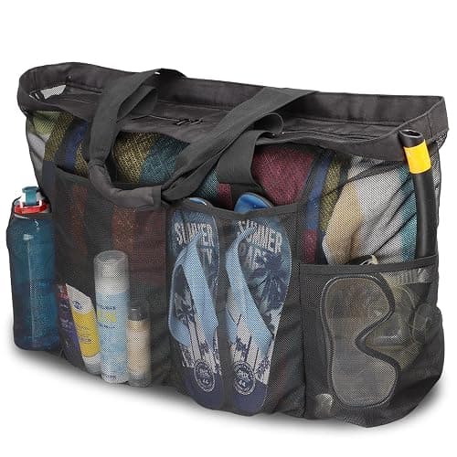 GOTDYA Extra Large Beach Bag Mesh Tote with Zipper and Pockets Ideal for Your Family Cruise/Beach Vacation Essentials | Extra Large, with Zipper, and Pockets - Image 1