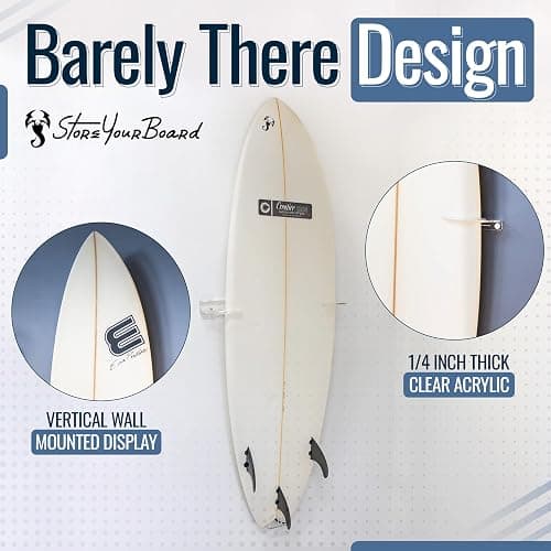 StoreYourBoard Vertical Surfboard Wall Mount, Clear Acrylic Floating Rack | Vertical Surfboard Rack, Surf Board Wall Mounts, Surfboard Hanger, Holds 50 lb, Clear Acrylic thumbnail 3