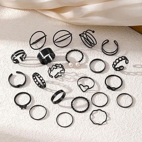 GYRMMUE 22Pcs Kunckle Rings Set for Women Boho Stackable Joint Rings Butterfly Pearl Heart Rings Vintage Open Adjustable Finger Rings Statement Ring Set Jewelry thumbnail 6