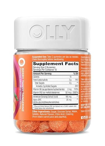 OLLY Laser Focus Gummy, Ginseng, Alpha GPC, B Vitamins, Berry Tangerine Flavor - 36 Count thumbnail 6
