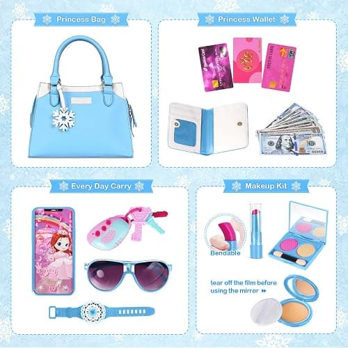Shemira Play Purse for Little Girls, Princess Pretend Toys for Girls 3 4 5 6 7 8 Years Old, Christmas & Birthday Gift for Kids Age 3-5 4-6 6-8, Toddler Purse with Accessories, Kids Toy Purse, Blue thumbnail 4