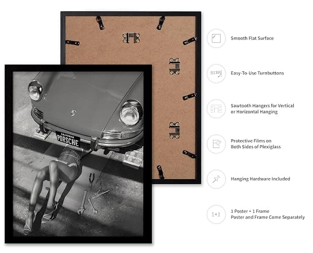 Poster Master Woman Classic Car Poster - Sexy Mechanic Print - Girly Art - Car Enthusiast Art - Black and White Photography - Great Garage or Bedroom Decor - 16x20 Black Framed thumbnail 2