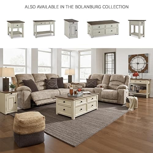Signature Design by Ashley Bolanburg Chairside End Table With Charging Station, Two-Tone Wood Accent Table With Drawer Storage, Plank Top Design for Living Room or Bedroom, Antique White thumbnail 6