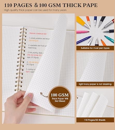Graph Paper Notebook, Spiral Notebook Journal 8.5” x 11”, A4 Large Grid Notebooks for Women Men, 100 GSM Graph Paper, Plastic Hardcover Spiral Graphing Journals for Work School Engineerin, Yellow thumbnail 4