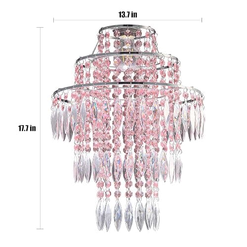 SEEYUAN 3 Tiers Acrylic Chandeliers lamp Shade, Pink Acrylic Beaded Chandelier,Pendant Ceiling Light Shade for Wedding Bedroom Hallway Bathroom - Diameter 13.7''*H17.7'' thumbnail 3
