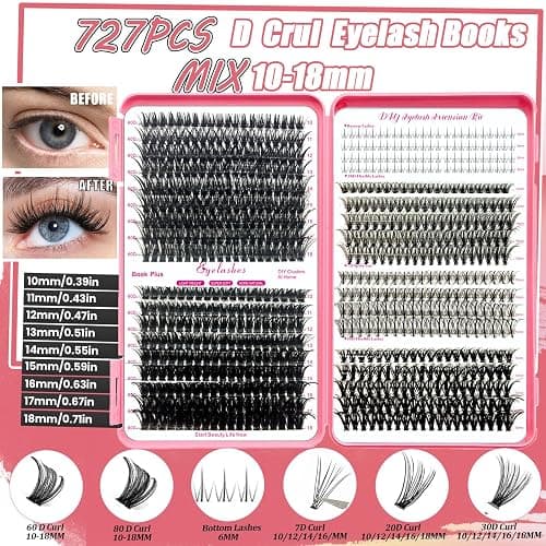 DNSGOOR DIY Lash Extension Kit 727Pcs Lashes Clusters with Bottom Lashes Lash Bond and Seal Glue Remover Lash Shampoo Cleansing Brush Headband Wristband Tweezers Eyelash Brush Applicator thumbnail 2