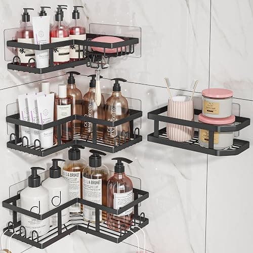 Youvip Shower Caddy Corner with Soap Holder, No Drilling Shower Shelves-Rustproof, Adhesive Shower Organizer Corner for Dorm. Black, 4-Pack - Image 1