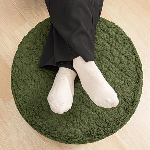 Round Pouf Ottoman 20 x 20 x 14 Inches Boho Poof Home Decor Floor Pouffe Ottoman Foot Rest for Couch Sofa Bean Bag Chairs Living Room Bedroom (Green) thumbnail 3