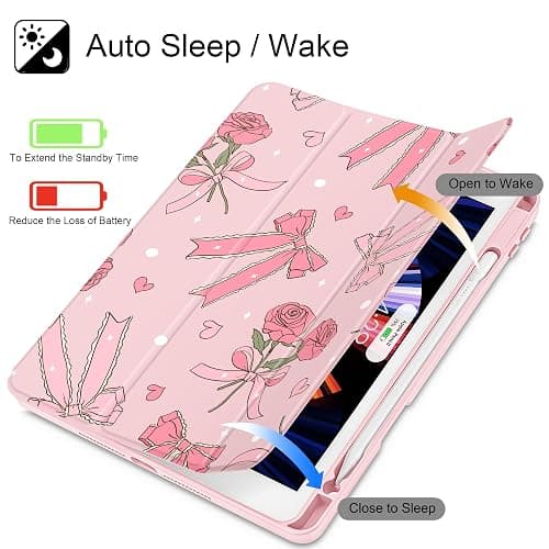 Tuiklol for iPad 10.2 case 2021 Gen 9th Release Built in Pencil Holder - Trifold Stand-Auto Wake/Sleep TPU Protection Stand Clear Back Cover for 2020 2019 [8th/7th] iPad 10.2 Case, Bow & Rose thumbnail 3
