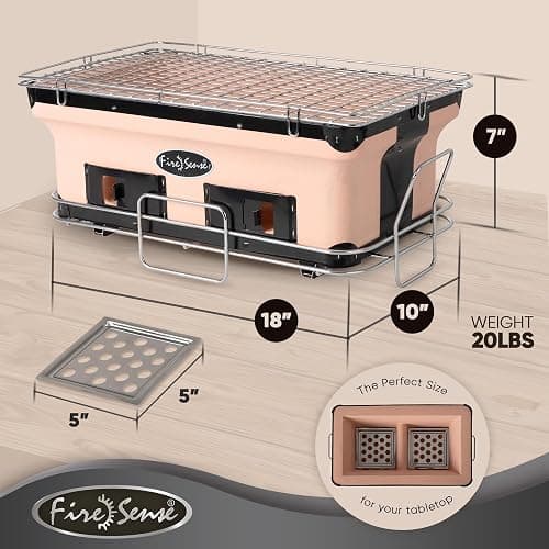 Fire Sense 60450 Yakatori Internal Grates Charcoal Chrome Cooking Grill Japanese Table BBQ Handmade Using Clay Adjustable Ventilation For Outdoor Barbecues Camping Traveling - Large - Tan thumbnail 3