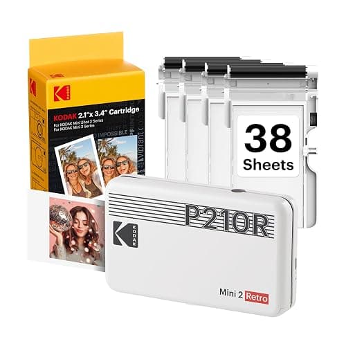 KODAK Mini 2 Retro 2x3 Portable Photo Printer, 4PASS, 38 Sheets, White | Bluetooth, iPhone & Android Smartphone Compatible, Smudge-Proof, Water-Resistant, Fade-Resistant - Image 1