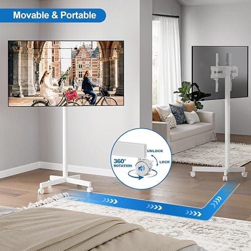 HOLMAXD Mobile TV Cart Rolling TV Stand for 23-65 Inch Screen Outdoor TV up to 110 lbs, Height Adjustable Portable TV Cart with Wheels and Tilt Mount, Outdoor TV Stand Mount, Max VESA 400x400mm, White - White thumbnail 7