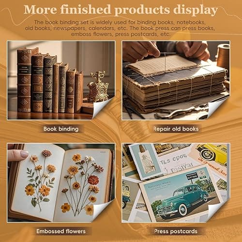 JUPEAN 45 Pcs Book Binding Kits, Bookbinding Kit Large Book Press 14.76”x11.42” with Books Binding Materials Bone Folder Tool Bind Cloth Webbing Strap and Storage Bag for Repair thumbnail 7
