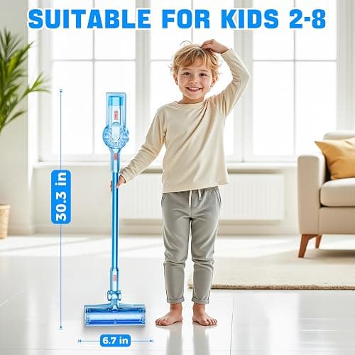 BLAXTEM 4-in-1 Kids Toy Vacuum that Works with Suction, Electric Toy Toddler Vacuum Cleaner for Children Boys & Girls,Toddlers Toys Cleaning Set for Pretend Play (Light Blue) thumbnail 2
