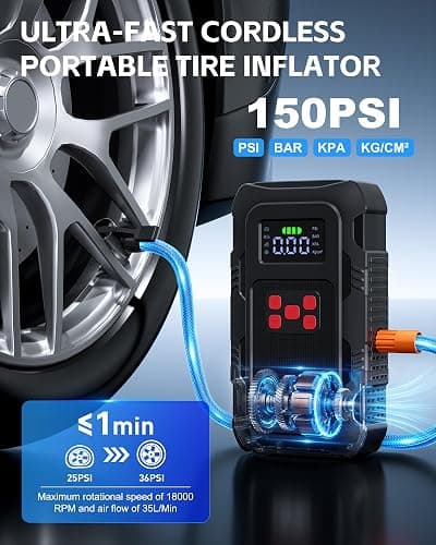 HPBS 5000A Jump Starter with Air Compressor, Portable Car Battery Jump Starter with 150 PSI Tire Inflator for Up to 10.0L Gas and 8.0L Diesel Engines, 12V Jump Box Battery Charger Booster(Red) thumbnail 3