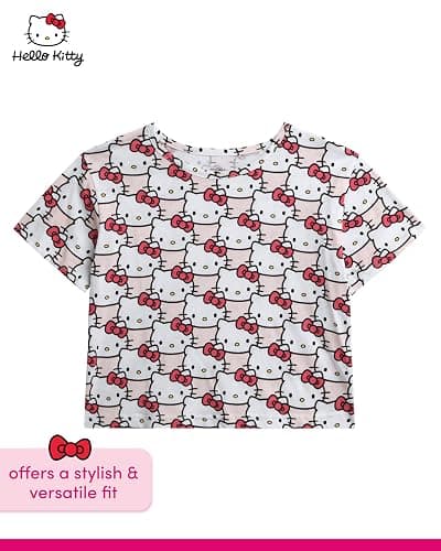 Hello Kitty Girls Shirts - 2 Pack Cotton Blend Short Sleeve Tops - Crewneck Cute Graphic Girls Tee Shirt Pack thumbnail 6