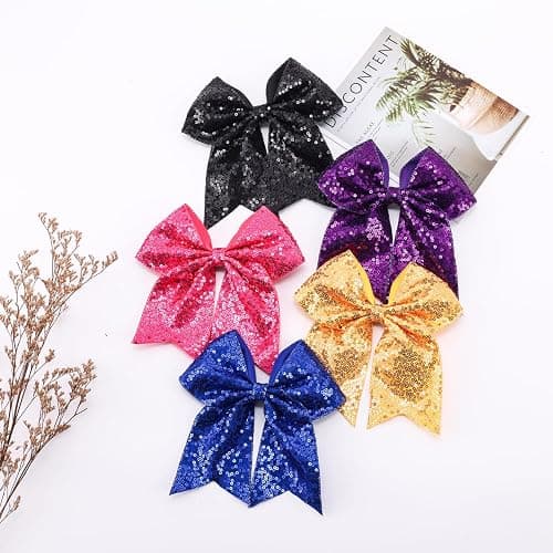 12-Color Jumbo Glitter Cheer Bow Clip – 7” Sequin Hair Bow for Girls, Perfect for Softball, Uniforms, Christmas, Halloween, and Special Occasions thumbnail 7