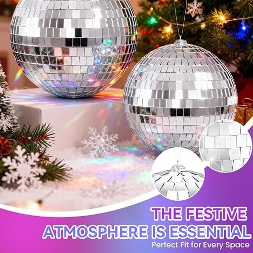 Youdepot Disco Ball 4" Inch 2-Pack,Silver Hanging Ball with Attached String for Ring,Reflects Light,Fun Party Home Bands Decorations,Party Favor. thumbnail 6