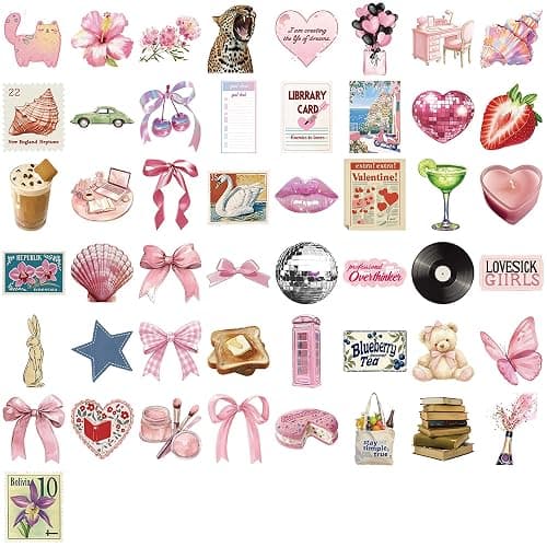 100 Pack Vintage Pink Girls Stickers, Coquette Pink Aesthetic Stickers, Scrapbook Stickers, Vinyl Waterproof Stickers, Cute Stickers for Luggage Scrapbook Skateboard Guitar Water Bottle Decoration thumbnail 3
