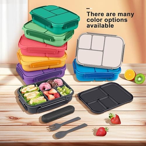 Amathley Lunch Box Kids,Bento Box Adult,Leakproof Lunch Containers for Adults/Kids/Toddler,1200ML-4 Compartments bento Lunch box with Utensil,Microwave & Dishwasher & Freezer Safe (Dark Gray) thumbnail 7