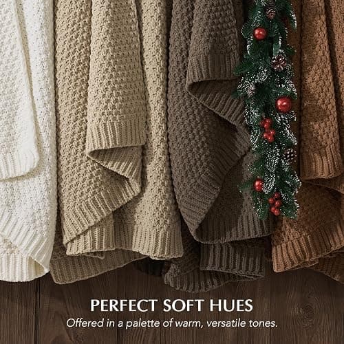 EVERGRACEHOME Chunky Chenille Knit Throw Blanket for Couch, Soft Luxurious Moss Stitch Blankets for Bed, Cozy Decorative Farmhouse Knitted Throws for Sofa, Mocha Brown, 60" x 80" thumbnail 7