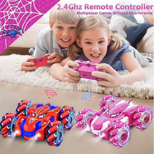 Kikikid Remote Control Car for Girls, Rechargeable RC Cars Toys with Cool Lights, 2.4Ghz Double Sided Drift RC Stunt Cars, 360°Rotating 4WD Off-Road Race Car for 4-6 6-12 Girl Kids Gifts thumbnail 6