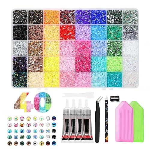 Winwj 40 Colors 40000pcs Bedazzling Kit with Glue and Pen, 3mm Nail Art Rhinestones, Flatback Gems with Tweezers & Pen, Nail Art Crystals for DIY Crafts, Phone Cases, Clothes - Image 1