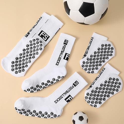 Apricitie 4 Paare Fußball Socken, 39-46 35-38 Fußballsocken Anti Rutsch Grip Sportsocken Rutschfeste Fussball Socken für Herren Damen Kinder thumbnail 2