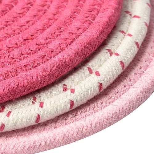 Kitchen Potholders Set Trivets Set 100% Pure Cotton Thread Weave Hot Pot Holders Set (Set of 3) Stylish Coasters, Hot Pads, Hot Mats, Spoon Rest For Cooking and Baking by Diameter 7 Inches (Pink) thumbnail 7