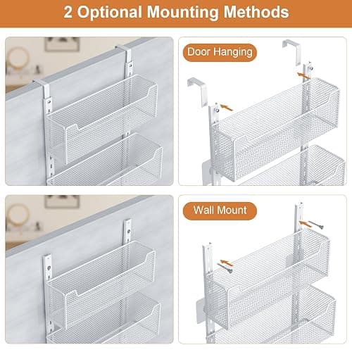 VyGrow Over The Door Organizer, Metal Door Organizer Hanging with 5 Adjustable Baskets and Coat Hook, Behind The Door Storage for Bedroom Closet Bathroom Pantry Cabinet Kitchen, White thumbnail 4