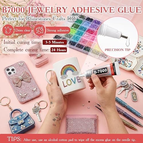 80000Pcs Bedazzling Kit, 42 Colors 4mm Flatback Rhinestones with 3 B7000 Glue & Tools, Bedazzler Kit for Crafts Clothes Tumblers Nail Art & Diamond Painting - Christmas Birthday Gift for Girls thumbnail 4