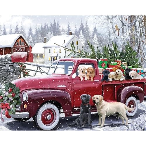 Bits and Pieces 200 Piece Puzzles for Adults 200 Extra Large Pieces 15" x 19" Jigsaw Puzzles, Red Truck Presents Dogs, Random Die Cut, No 2 Pieces Alike, Christmas Delivery thumbnail 2