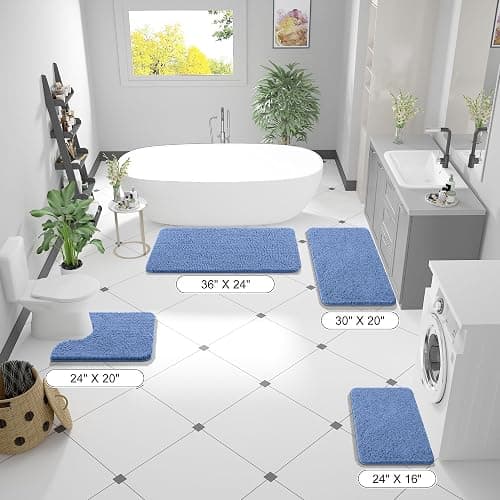 OLANLY Bathroom Rugs 30x20, Extra Soft Absorbent Chenille Bath Rugs, Rubber Backing Quick Dry, Machine Washable Bath Mats for Bathroom Floor, Tub and Shower, Home Decor Accessories, Cornflower Blue thumbnail 3