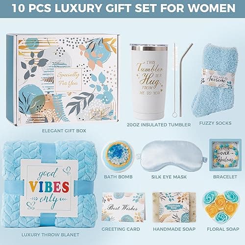 Birthday Gifts Basket for Women,Get Well Soon Thinking of You Gifts Relaxing Spa Gifts Self Care Package Box w/ Luxury Blanket,Unique Mothers Day Gifts for Mom Her Best Friend Wife Grandma thumbnail 6