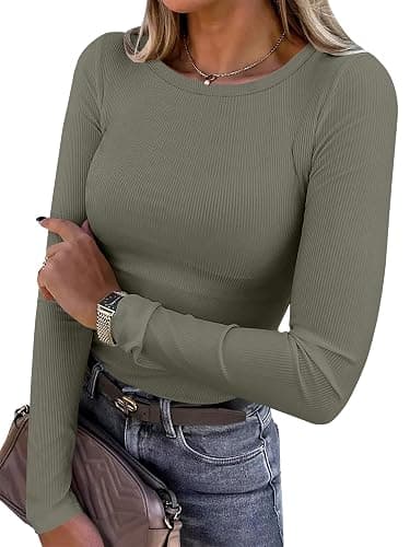 ANRABESS Women Long Sleeve Shirts Rib Knit Slim Fit Tops Basic Tee 2025 Fall Outfits Casual T-Shirt Underscrubs Layer Clothes - Image 1