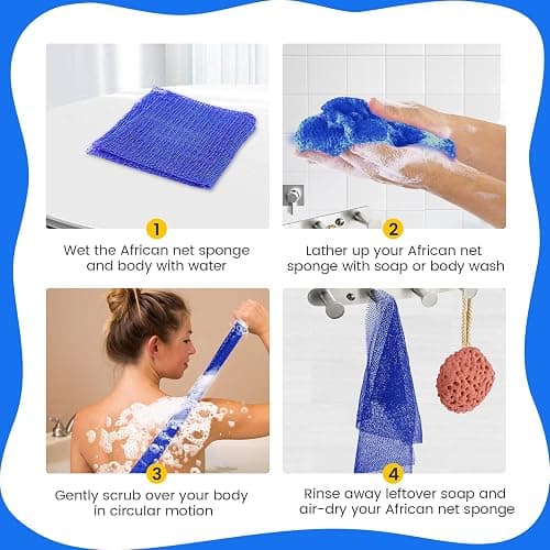 ZOCY African Net Sponge, Authentic Exfoliating Body Scrubber for Bath and Shower, Multiple Textures with Gentle Deep Exfoliating and Rich Lather for All Skins (Blue) thumbnail 5
