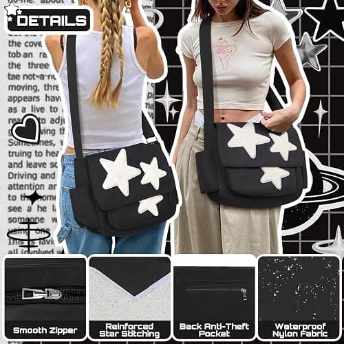 Cute Messenger Bag, Aesthetic Crossbody Bag, Y2K Star Grunge Bag Emo Shoulder Tote Purse for Women thumbnail 6