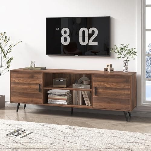 AUXSOUL 70 Inch Mid Century Modern TV Stand for 75 Inch TV, Wood TV Stand with Storage, Entertainment Center for Living Room Bedroom, TV Media Console, Walnut thumbnail 7