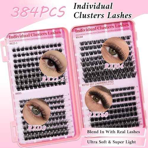 RITALASH Lash Extension Kit DIY Lash Clusters Kit Cluster Lashes Mixed Tray Eyelash Extension Kit Soft Thin Band Individual Lashes with Lash Bond and Seal,Lash Tweezers,Mascara Brush(RX Kit,9-16mm) thumbnail 3
