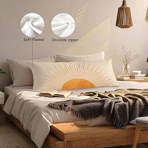 Pleonox Boho Orange Sun Sunshine 20x54 Body Pillow Cover Case, Mid Century Modern Boho Horizontal Sunset Sunrise Decorative Long Hug Pillow Cases for Bed Couch thumbnail 4