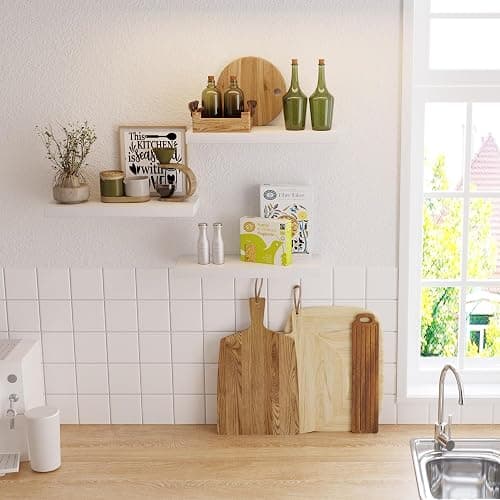 upsimples 16.5" L White Floating Shelves, Wooden Wall Shelves, 3 Pack | Invisible Brackets, Easy to Install, Wall Mounted, For Bedroom, Living Rooms, Kitchens, or Study Areas thumbnail 6