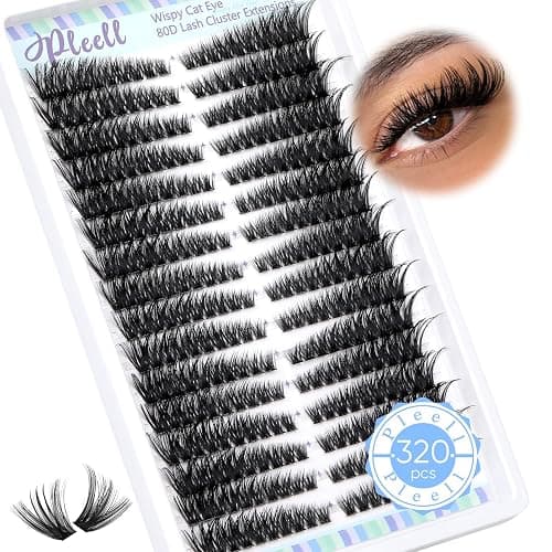 Pleell Lash Clusters 320 Pcs Individual Lashes Clusters 7-16 MM Cat Eye Wispy Eyelash Clusters D Curve 80D Cluster Eyelash Extensions Easy DIY Lash Extension at Home - Image 1