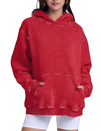 FAIABLE Womens Oversized Acid Wash Hoodie Unisex Heavyweight Cotton Hoodies Fleece Vintage Washed Sweatshirt Women Men thumbnail 2