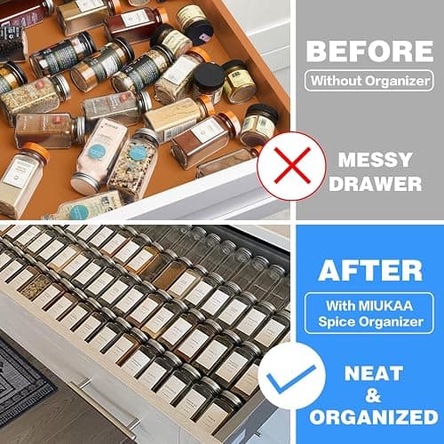 MIUKAA Clear Acrylic Spice Drawer Organizer, 4 Tier- 2 Set Expandable From 13" to 26" Drawer Seasoning Organizer, Kitchen Spice Rack Tray for Drawer/Countertop (Jars not included) - 8 Pcs x 13 inch Width, Transparent thumbnail 6