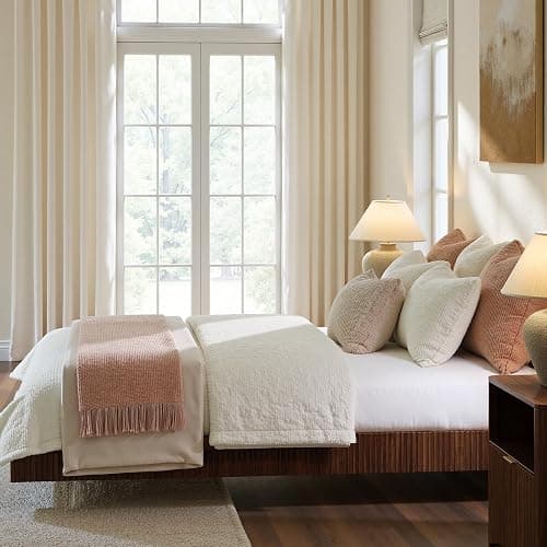Evermagin Walnut Queen Floating Bed Frame with led Lights, Fluted Platform Bed No Headboard, Heavy Duty Mid Century Modern Float Metal Bedframe, No Box Spring Needed (Walnut, Queen-10in high) thumbnail 7