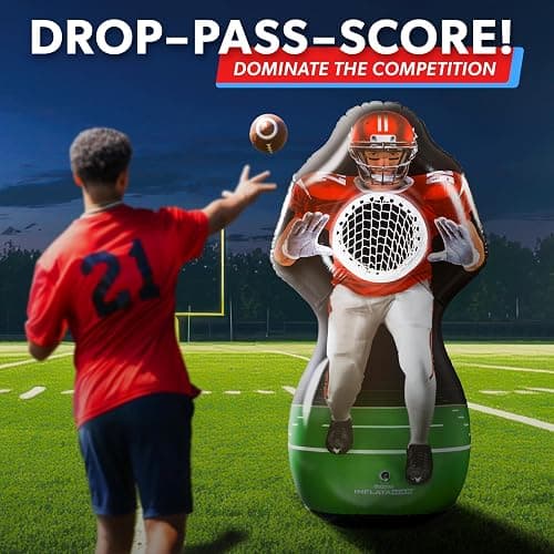 GoSports Inflataman Football Challenge - Includes 4 Rubber Footballs, Ball Pump, and Scoreboard - Inflatable Receiver Touchdown Toss Game thumbnail 2
