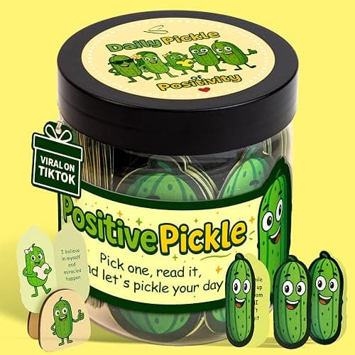 Positive Pickle Jar, 60 Affirmation Cards, Teacher Back to School Gifts | motivational cards, wooden stand, desk decor, inspirational gift for teen girls, friends, coworkers - Image 1