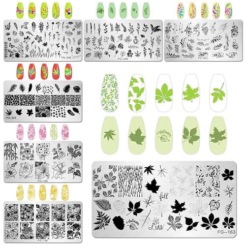 AddFavor Nail Stamper Kit 7pcs Nail Stamping Plates Flower Leaf Maple Nail Stencils with 2 Stamp and 2 Scraper for Home Salon Manicure Design Supplies Tools thumbnail 2