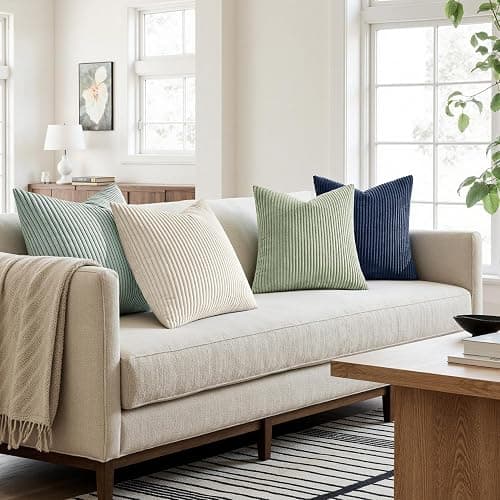 MIULEE Boho Farmhouse Muted Teal Throw Pillow Covers 18x18 Inch Set of 4 Mordern Nordic Cushion Covers Soft Corduroy Home Decor for Couch Bed Sofa Living Room thumbnail 2